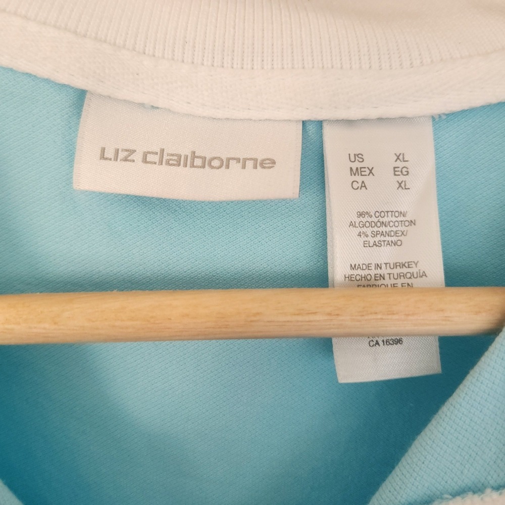 Liz‎ Claiborne Golf Polo Shirt Light Blue, White & Yellow Accents Petite L/XL - Picture 4 of 9